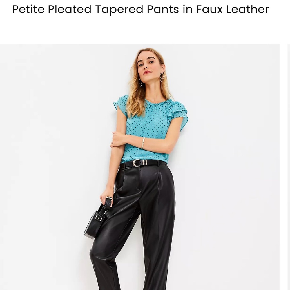 LOFT Black Faux Leather Pleated Pants